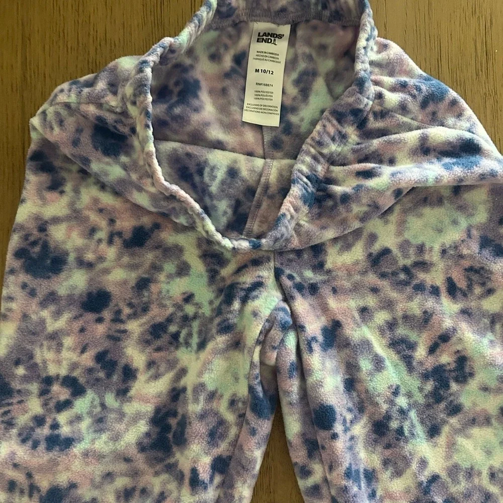 Lands' End Girls Warm Winter Soft Fleece Purple Tie-Dye Pajamas 10/12 Medium
